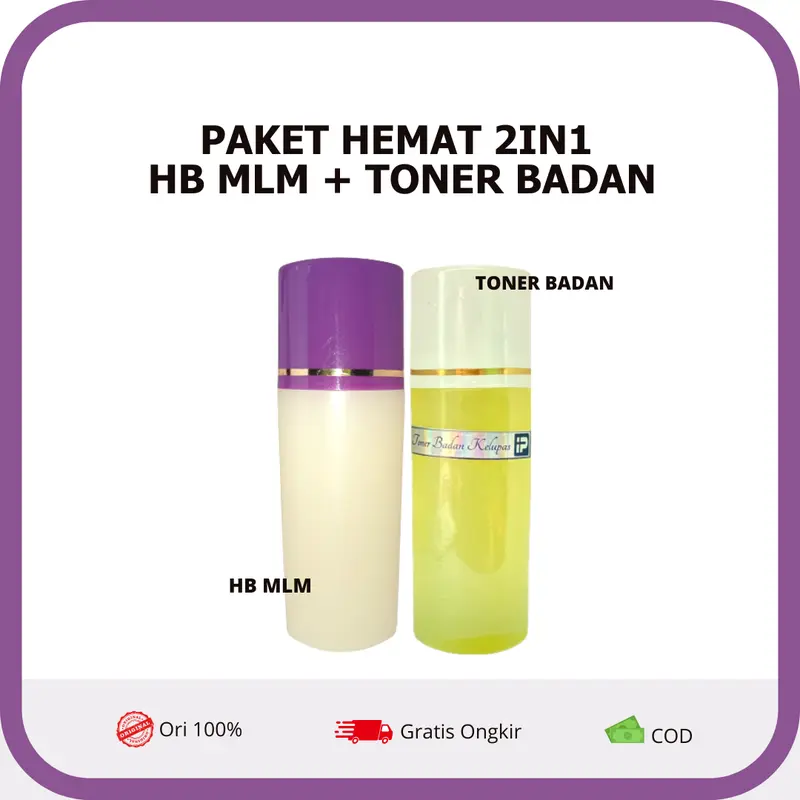 P.2in1 HB MLM & TONER BADAN HB LOTION TUTUP UNGU - PENCERAH BADAN DOSIS TINGGI - Cair mudah menyerap - Lotion Pemutihan 0