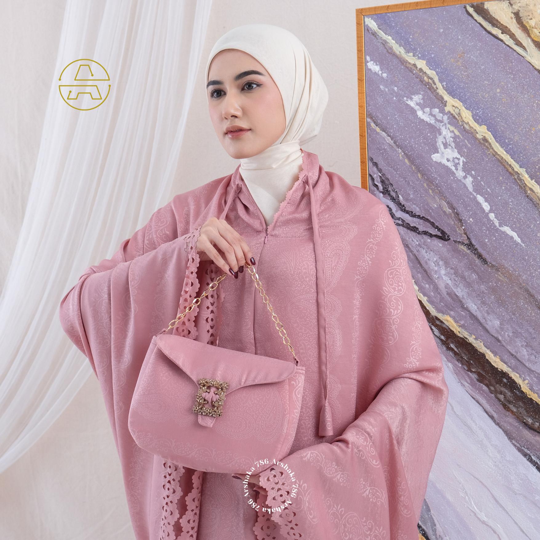 Arshaka 786 - Mukena Dewasa Mewah Sutra Santorini Silk Bunga Lux Laser Cut 2in1 Yasmine Series Arshaka Arshaka 786 - Mukena Dewasa Mewah Sutra Santorini Silk Bunga Lux Laser Cut 2in1 Yasmine Series Arshaka