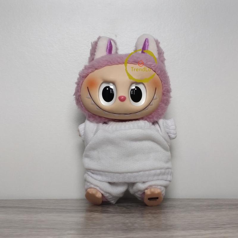 Product Introduction of Aksesoris Pakaian Boneka Labubu Hitam Putih Abu-abu - Hoodie + Sweater + Celana Ukuran 8cm 5
