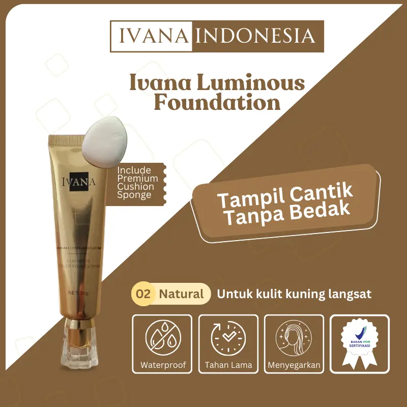 Mirukaku Ivana Waterproof Foundation Full Coverage Anti Air dan Tahan Lama Untuk Kulit Kuning Langsat Sawo Matang 2