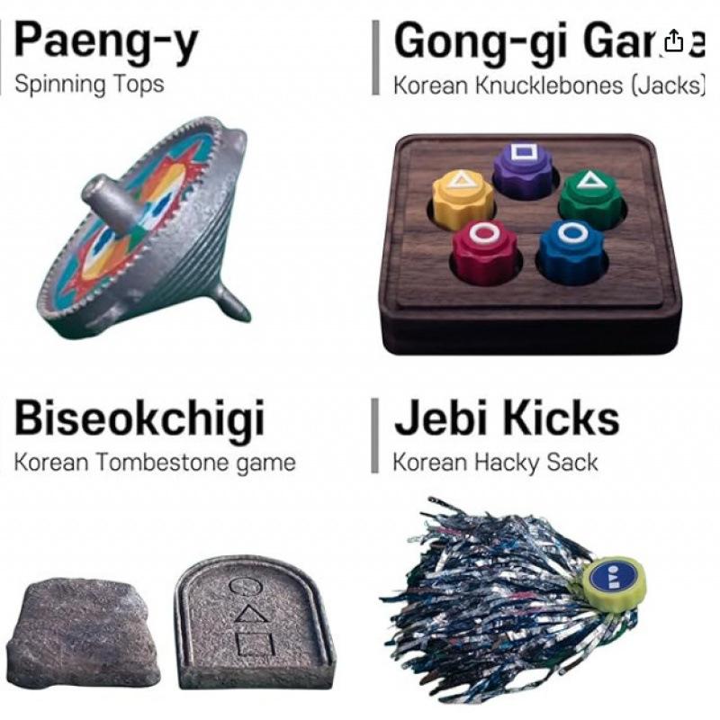 Squid Game-Inspired Korean Folk Game Set | TraditionalGames Collection: Jebi Kicks, Gong-gi, Biseokchigi, Paeng-y,DDAKJl | Fun for Family & Travel, Stone Catching GameJack Stone Pebbles Set, Prited-gonggi figurine, Squidgame-inspired, Ebi kick 7