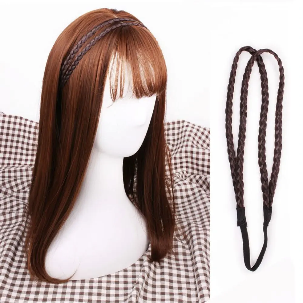 Invisible Black Party Women Brown Heat Resistant Fiber Bohemian Female Hair Accessories Double Braided Headwear Plaited Headband Twist Elastic Hair Headband Synthetic Braided Headbands