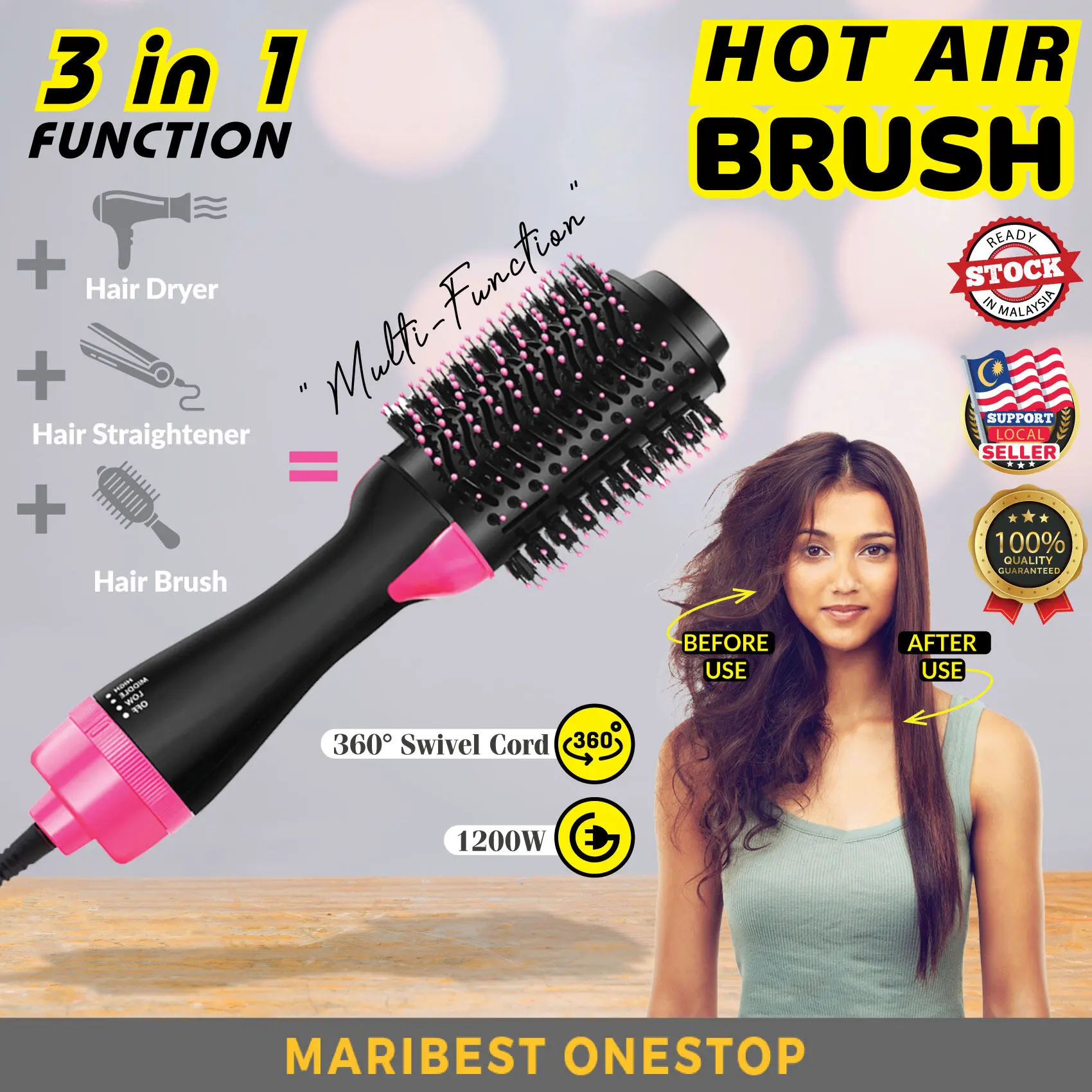 Hair dryer 3 in 1 negative ion hot water dryer curly hair straight hair style One Step Hot Air Brush Hair Straightener Comb Curling Brush With 3 in 1 Function Berus Air Hot Pelurus Hair Sister Lencong With Function 3 in 1 Comfort Curler