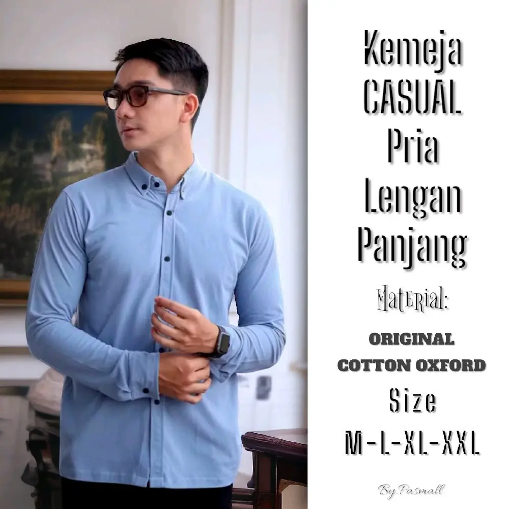 KEMEJA PRIA LENGAN PANJANG POLOS | CASUAL | SLIMFIT | FORMAL WARNA SOFT BLUE SKY BLUE Basic Distro Pendek Tebal Biru Katun Kancing Hitam Tangan Baju Putih