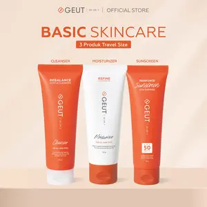 GEUT BASIC Travel Set 3pcs (Paket Wajah Basic Ukuran Travel, Cleanser 25ml + Moisturizer 20gr + Sunscreen 25gr)
