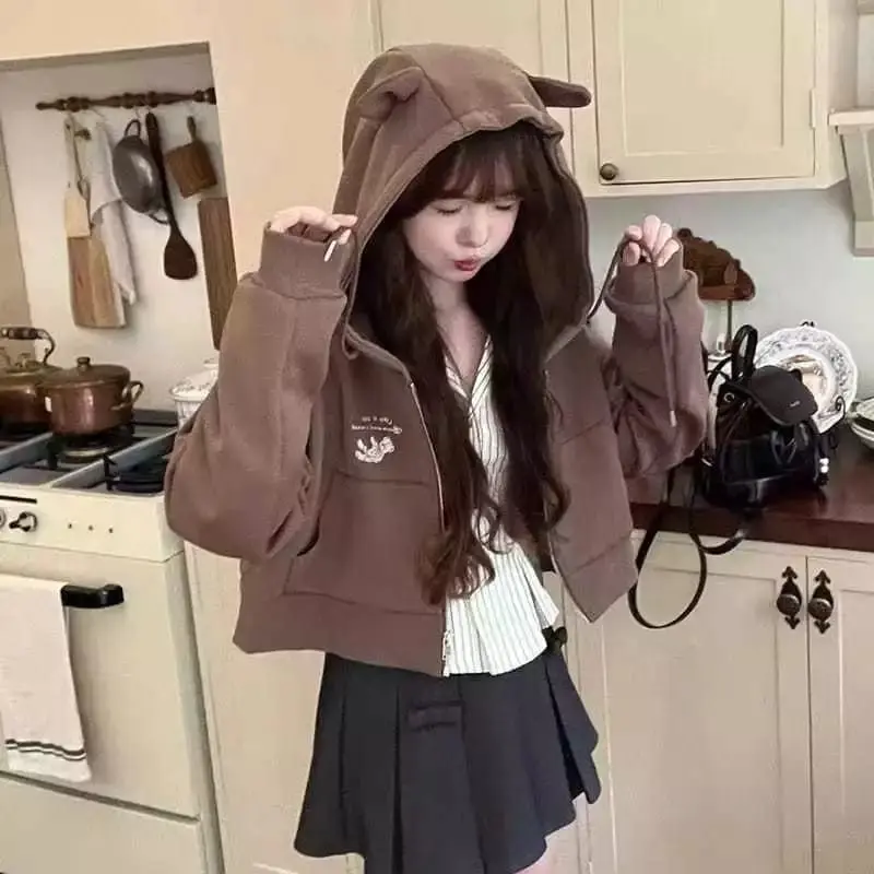 Like A Doll Jacket Ziper Crop Hoodie Oversize - Atasan Wanita Lucu Korean Style - Jaket Crop Wanita