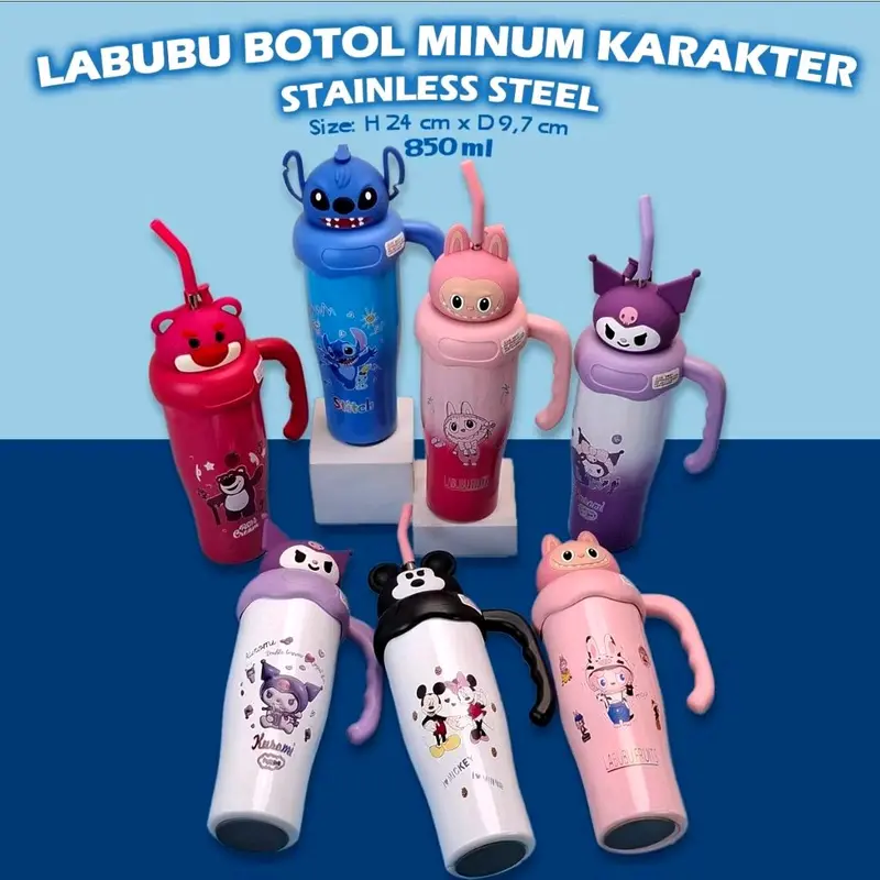 Botol minum stainless motif tumbler motif sedotan stainless 1200ML 5