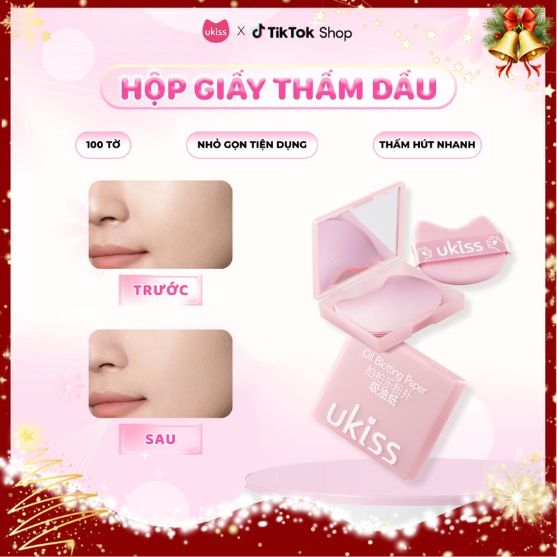 Giấy Thấm Dầu UKISS Hương Hoa Hồng Kèm Hộp Gương + Bông Phấn Tiện Dụng Dễ Mang Theo 100 pcs giấy hộp