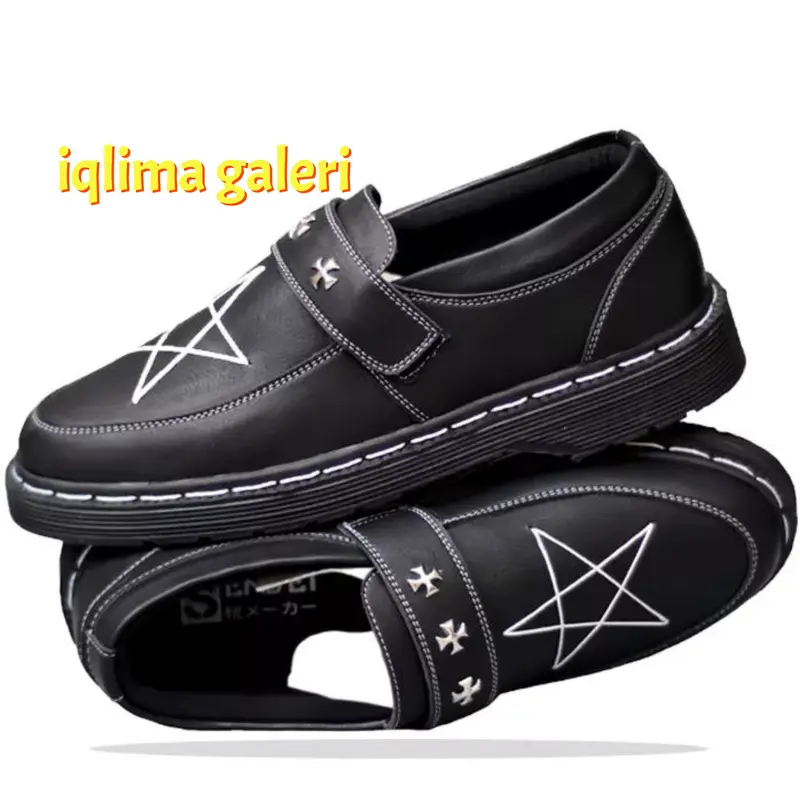 sepatu slip-on dokmar slop bintang motip salib besi maik payet stars  loafers hitam sekolah bintang velcro aksesoris SALIB 38 PRIA