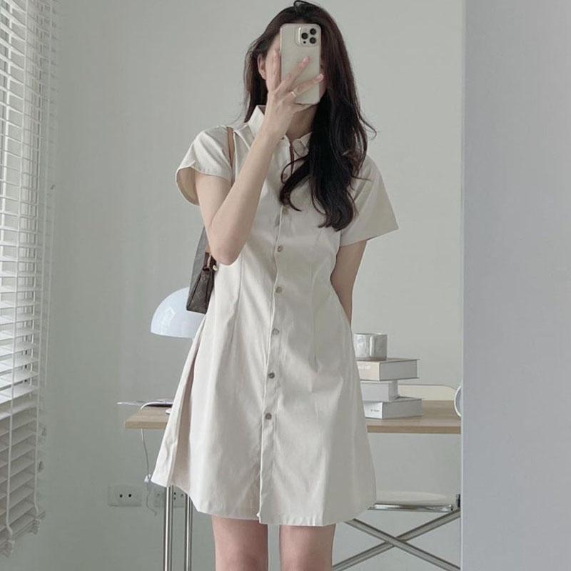 Shirt Dresses for Women, Solid Color, Korean Style, Slim, Casual Plain Dress  - TikTok Shop Philippines