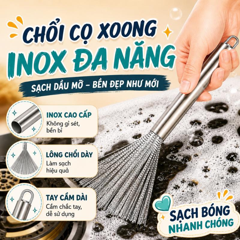 Chổi Cọ Xoong Nồi Inox 304, Bàn Chải Cọ Bát Đĩa, Rửa Chén Bát Vệ Sinh Bếp Tay…