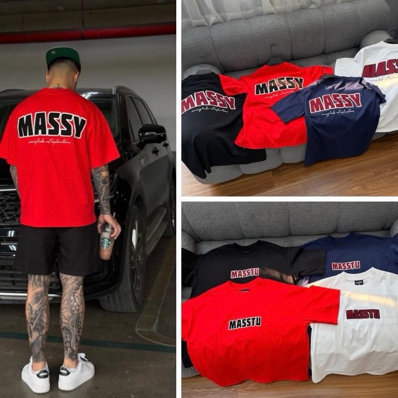 Vẻ cao cấp Phong cách đường phố Áo thun oversize MASSY thêu đắp trước sau brand MASS STUDIO chất liệu coton 100% định lượng 260gsm  unisex nam nữ _ tay ngắn aothunclean fit nhí store ao63 tinh thanh aolopgau thunb ề n màu xotit fashion