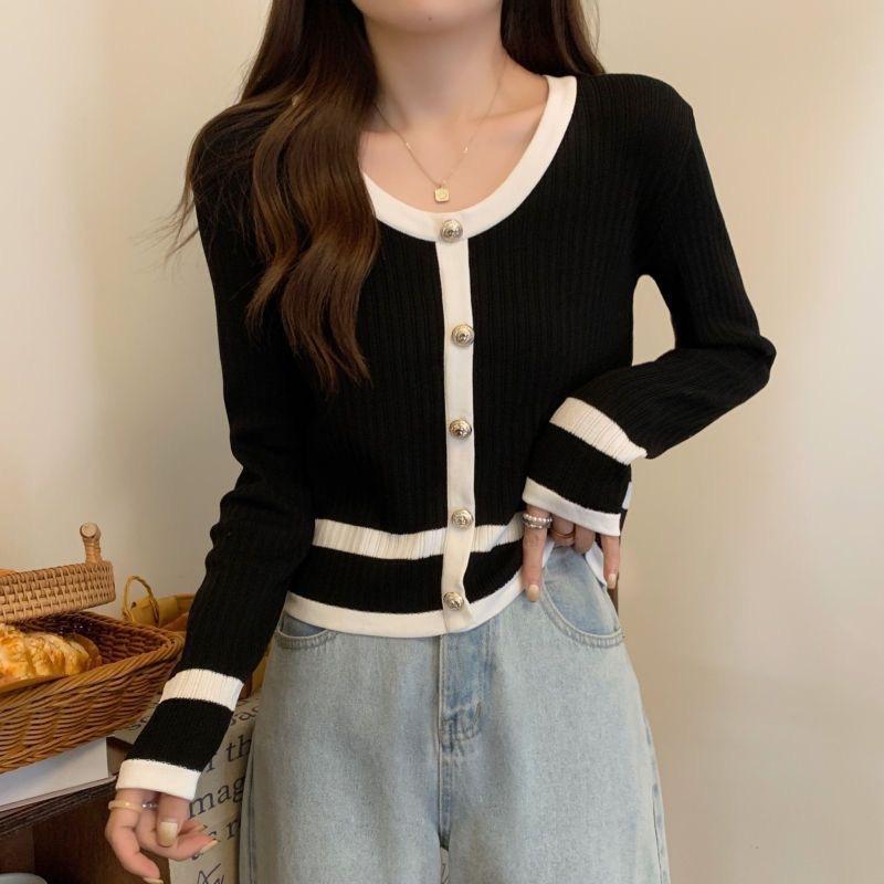 ￼[ YENLIKA ] - MAILY Knit | Long Sleeve Top | Atasan Lengan Panjang Korea Long Sleeve | Baju Rajut Knit Premium O-Neck Hitam Putih Apricot Garis Polos Knitwear Wanita Cardigan Crop Sweater Basic 2