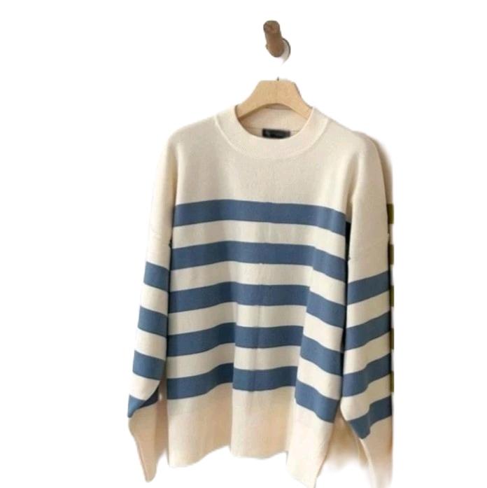 Sweater rajut oversize stripe-Diora premium Knitwear Atasan Wanita Motif Kerah Bulat Baju Fit 0