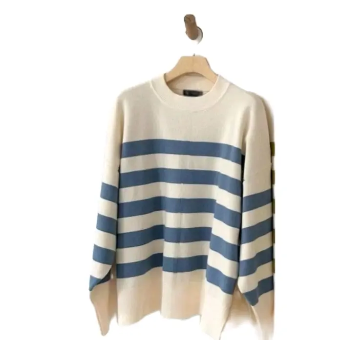 Sweater rajut oversize stripe-Diora premium Knitwear Atasan Wanita Motif Kerah Bulat Baju Fit 0