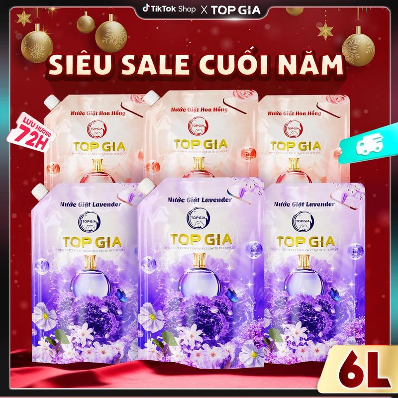 MUA 3 TẶNG 3 Combo 6 Lít 6 Túi Nước Giặt Xả Hương Lavender & Hoa Hồng TOPGIA - Công Nghệ 3in1 - Làm Sạch Tốt - An Toàn Cho Da - Tiết Kiệm Nước - Thời Gian Xả Nhanh - Thơm Lâu 72H LIVE