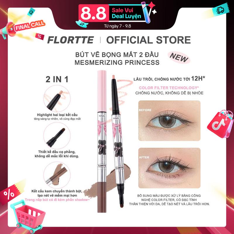 Flortte Mesmerizing Princess--- 4 màu bút tạo bọng mắt, thiết kế hai đầu, bao gồm tạo khối và làm sáng, mỹ phẩm dành cho nữ sinh,  sản phẩm trang điểm mắt