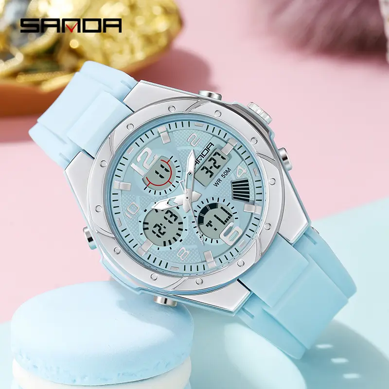 Bộ sưu tập SANDA-đồng hồ thể thao nữ, đồng hồ đeo tay có màn hình kép, không thấm nước, bơi lội, kỹ thuật số, 6062 2