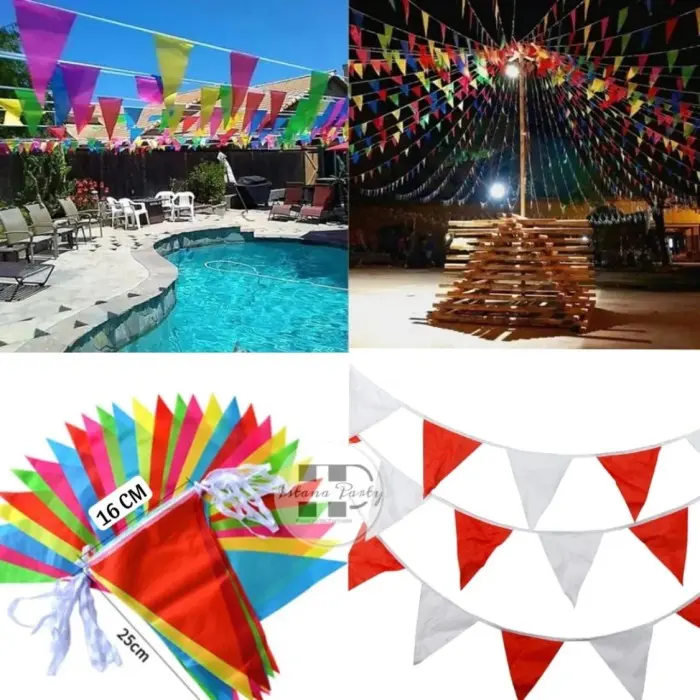 Stock Terbatas ✅ ( Pack 50 Mtr ) Bendera Segitiga Merah Putih / Umbul Umbul Karnaval Hut Ri Aguatus Kain
