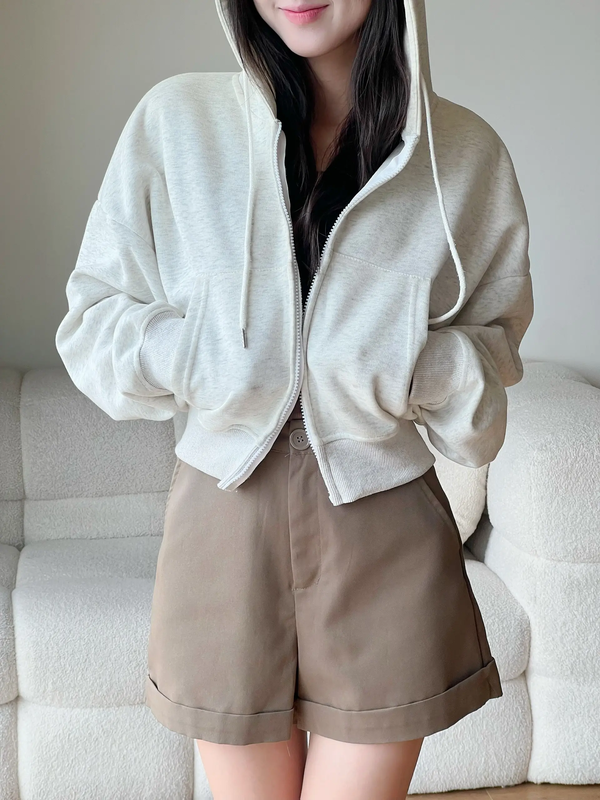 Áo Khoác Nỉ Croptop Mũ Siêu To, Áo Hoodie Zip Dày Dặn Form Rộng Hàn Quốc, Áo Dáng Ngắn Siêu Xinh Chất Nỉ Hàn Miho House | BigBuy360 - bigbuy360.vn