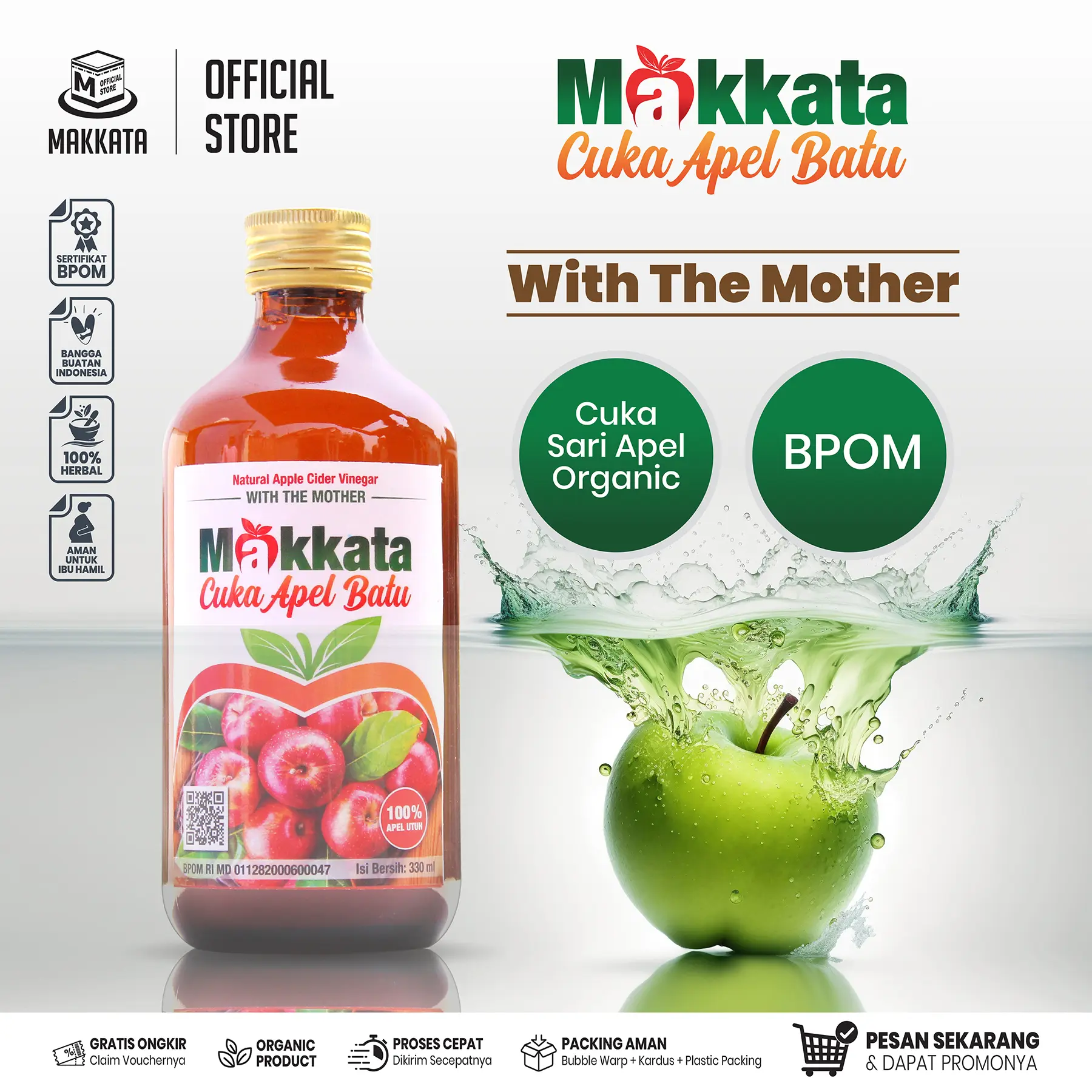 MAKKATA Apple Cider Vinegar Cuka Apel Makkata With The Mother Cuka Sari Apel Bisa Diminum & Masakan