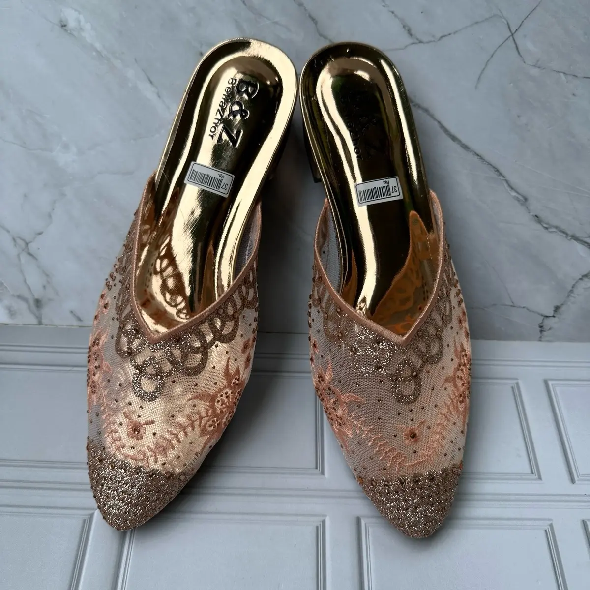 Sandal Wanita Pesta Mewah dan Elegant BP-03 dengan Motif Bordiran dan Payet Kilau Heels Karet Kaca Shoes High
