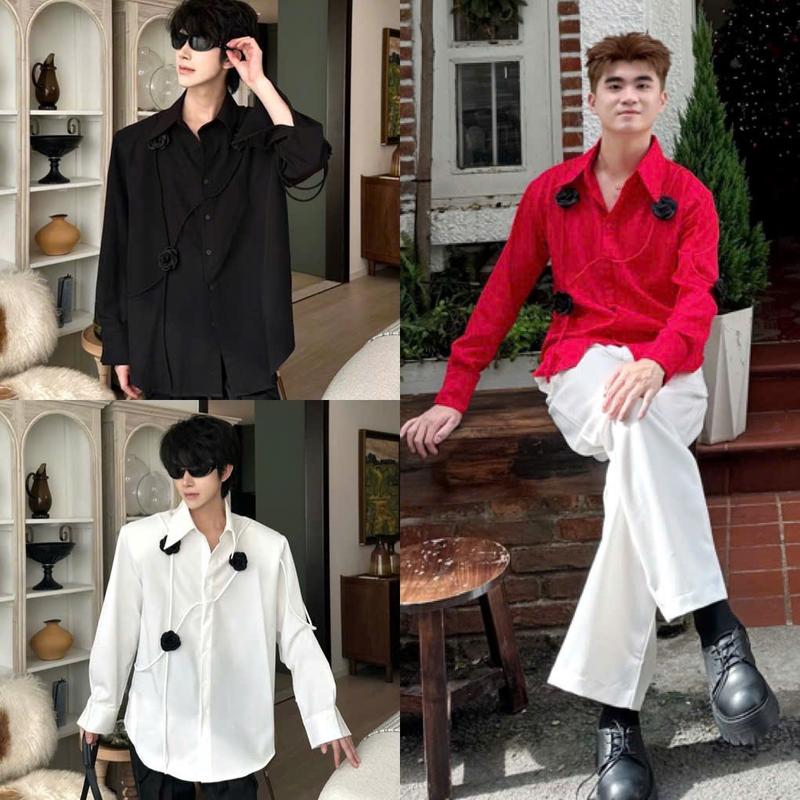 Mr Smile 99 Shop Áo Sơ Mi Black Rose Tay Dài Thời Trang Thiết Kế Phối Dây Gắn Hoa Hồng SM153 Phong Cách Sang Trọng