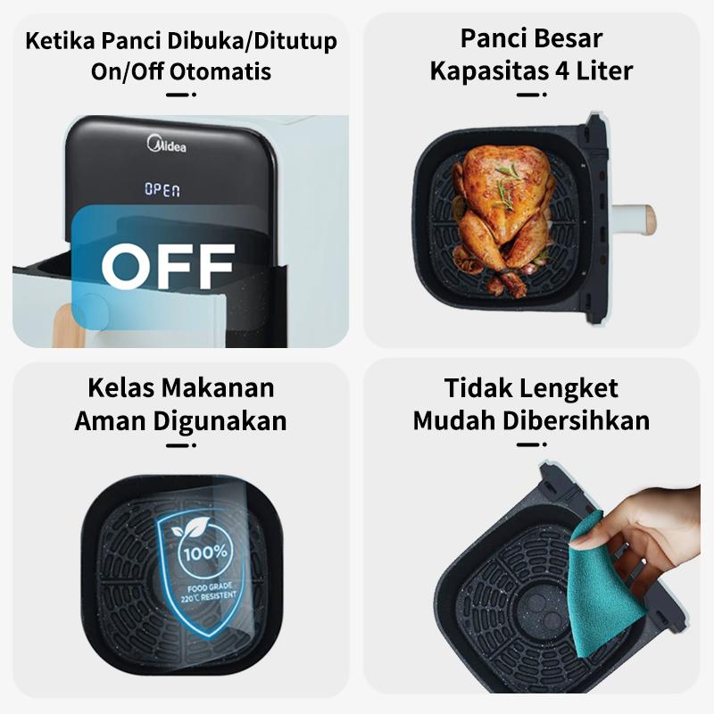 Midea 4L Digital Touch Air Fryer 650W Low Watt MAD40007ADG / MAD40007ADI Penggorengan Tanpa Minyak