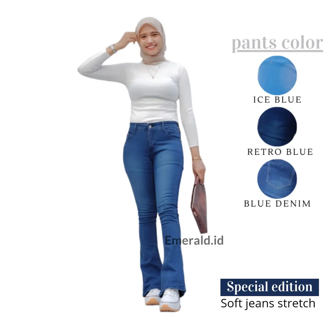 celana cutbray soft jeans panjang wanita bahan denim stretch  halus tebal premium Cewek