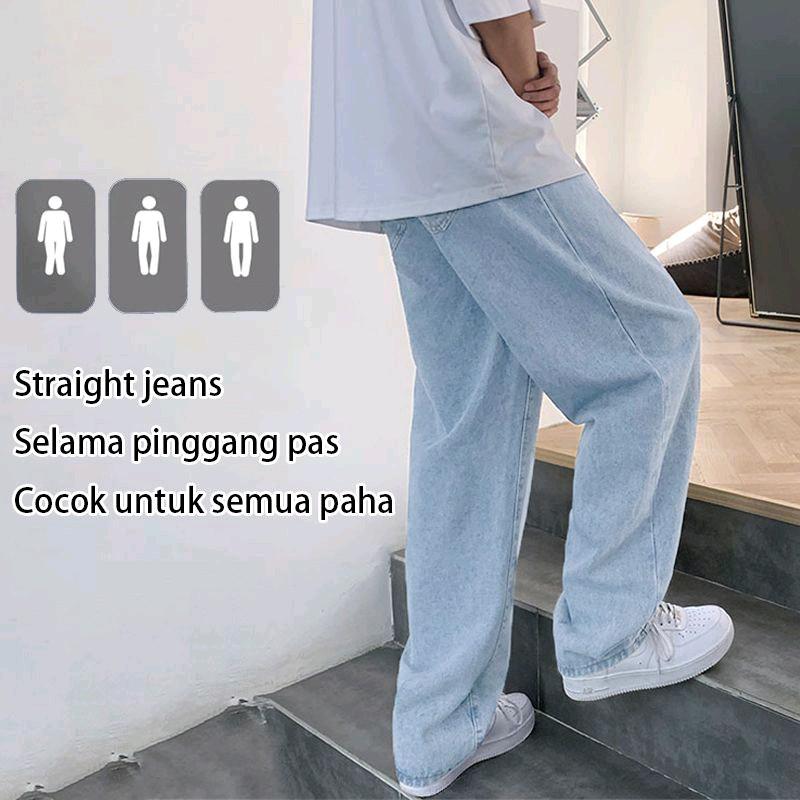 Celana Panjang Pria Jeans Loose Pant Korean Style Gombrang Hitam Muda Tebal Distro 7