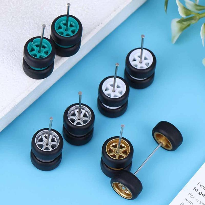 Bánh Xe Tỷ Lệ 1 / 64 Cho Xe Hợp Kim Với Lốp Cao Su, Mô Hình Xe Hơi, Phụ Tùng Sửa Đổi, Đồ Chơi, Lốp Xe Tay Đua Thật, HotWheels Cao Su