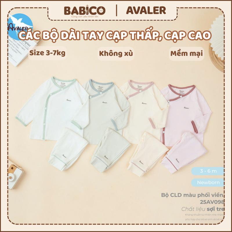 Avaler Chính Hãng Bộ Quần Áo Sơ Sinh Dài Tay Avaler Phối Viền Họa Tiết Vải Sợi Tre Cao Cấp Mềm Mịn Cho Bé Mẫu Mới