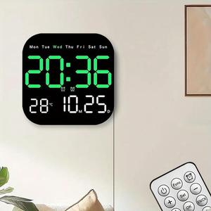 Reloj de pared digital inteligente con pantalla grande para sala de estar, control remoto, alimentado por batería, reloj de pared led con calendario, hora y temperatura, regalo del día de san valentín, despertador led, reloj digital decorativo
