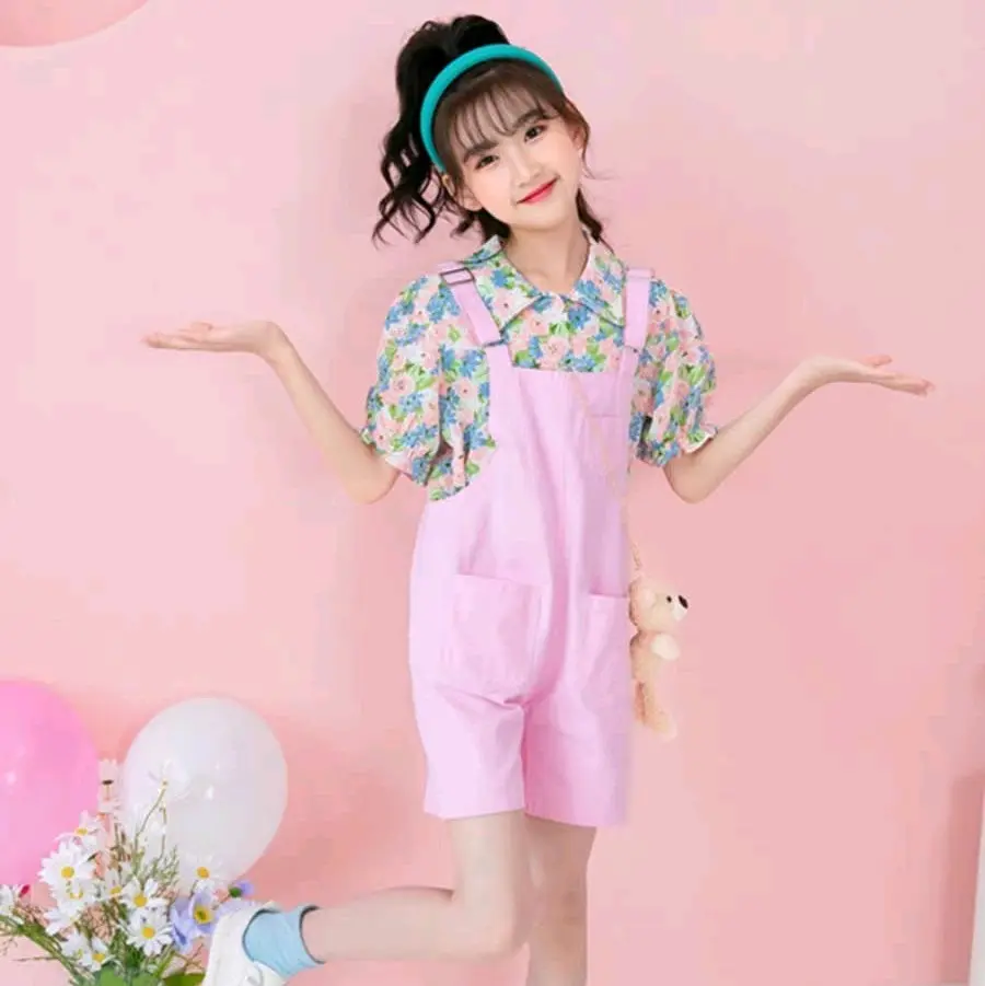 OVERALL ANAK PEREMPUAN | BAJU KODOK ANAK CEWEK | set girls overall lace bloom couture 3th-6th Fashion Pakaian