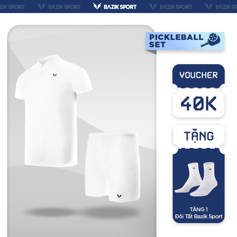 Set Thể Thao Pickleball Bazik Áo Thun Cổ Trụ Và Quần Short 6 Inch Pickleball Co Dãn, Thấm Hút Mồ Hôi