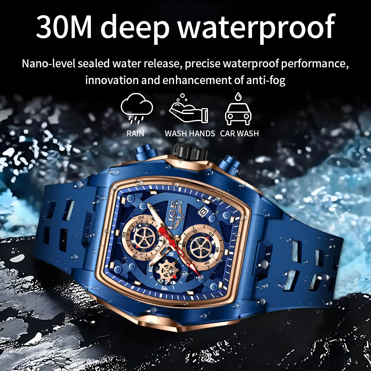 L E Top Man tch Lu ury Sq re Q rtz Wrist tches terproof Luminous Chronograph tch for Men Date Clo +