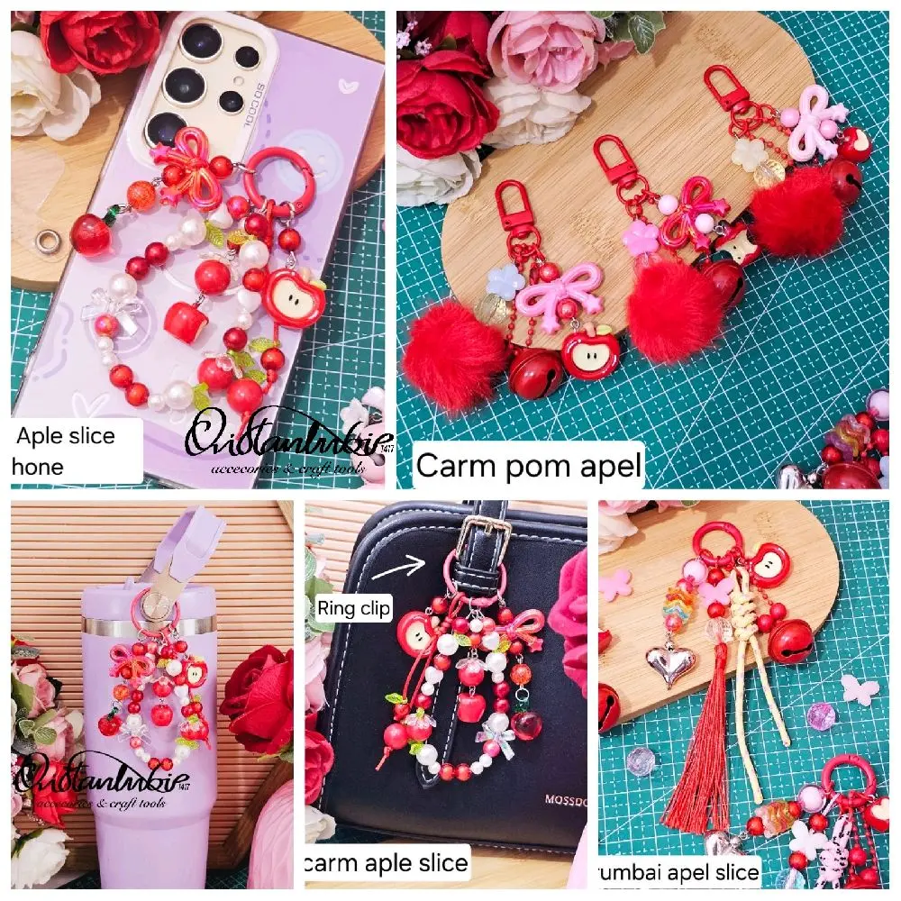 Bagcarm Apel Gantungan Tas Tumbler HP Dll Dengan Ring Klip Dan Beads Cantik Slice