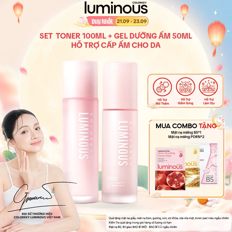 SET 1 TONER 100ml + 1 GEL Dưỡng Ẩm 50ml Colorkey Luminous Hỗ Trợ Cấp Ẩm Cho Da
