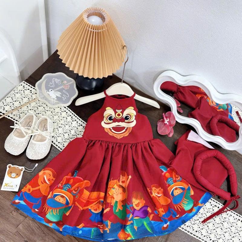 LonTonKids Set Váy 3 Món Mấn +Khăn + Hoa Đi chơi Trung thu cho bé gái 10-30 kg