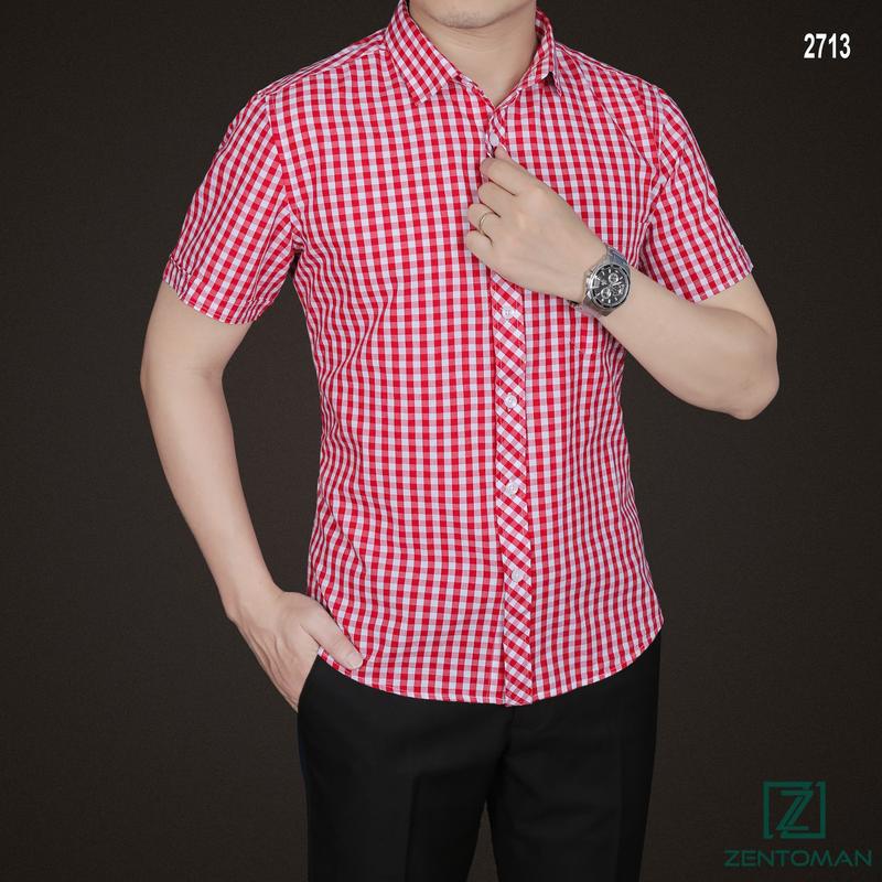 Áo sơ mi nam ZENTOMAN cotton mềm mịn kẻ công sở sang trọng kẻ đỏ