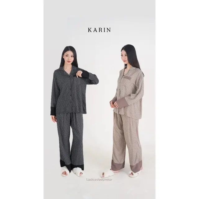 Ladicesleepwear - Baju Tidur Setelan Bahan Rayon Premium Model Celana Panjang Tangan Panjang One Set Piyama Rayon Wanita Motif