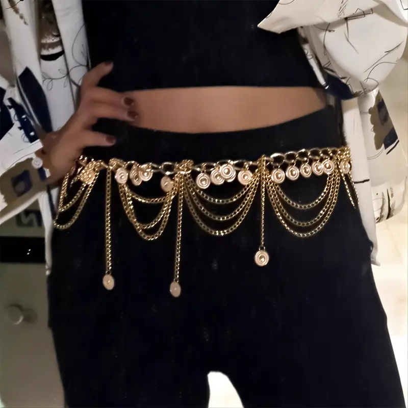COD Rantai Pinggang Fashion Logam Rantai Rumbai Bikini Gaya Rock Pakaian Festival Rantai Perut Hiasan Perak
