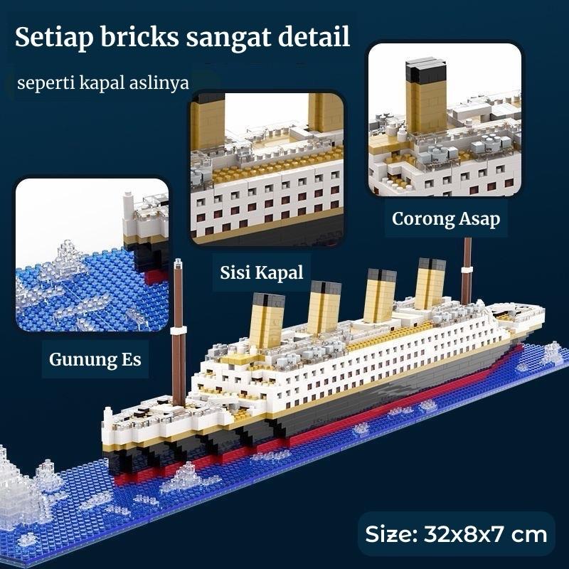 Blok Bangunan Kapal Titanic | Bricks Kecil Lucu Untuk Pajangan Dinding Meja Kantor 3