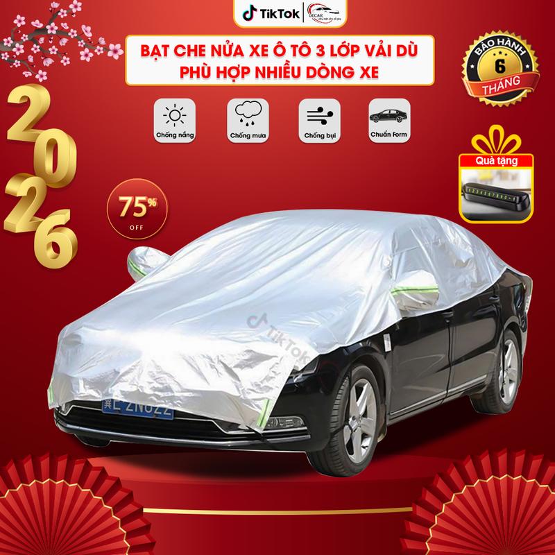 Bạt phủ trùm nửa xe ô tô 3 lớp tráng bạc cao cấp tấm bạt che cả nắp cabo xe hơi che nắng chống nóng chống mưa,phù hợp cho các dòng xe 4 5 7 chỗ và bán tải shark tank bạt ô tô bat phuoto bạt phủ xe ô tô