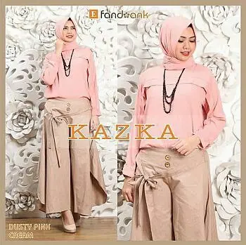 Setelan Muslim Set 3 in 1 Kazka Baju Celana Kulot Kancing Karet Panjang Wanita Dewasa 5