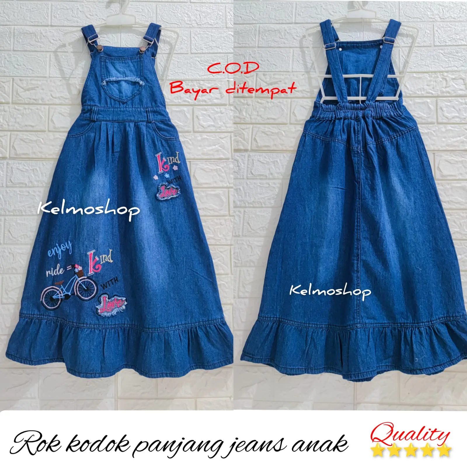 rkpj/wearpack/overall/jumsuit/rok kodok panjang jeans anak perempuan berkualitas/jeans anak/baju anak 4-13th/kelmoshop jeans Fashion Motif Baju Dress