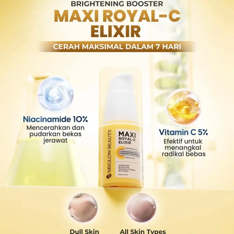 MS GLOW ELIXIR BOOSTER SERUM Maxi Royal, Dual Retiglow, Acne Zone Berjerawat Mencerahkan 2