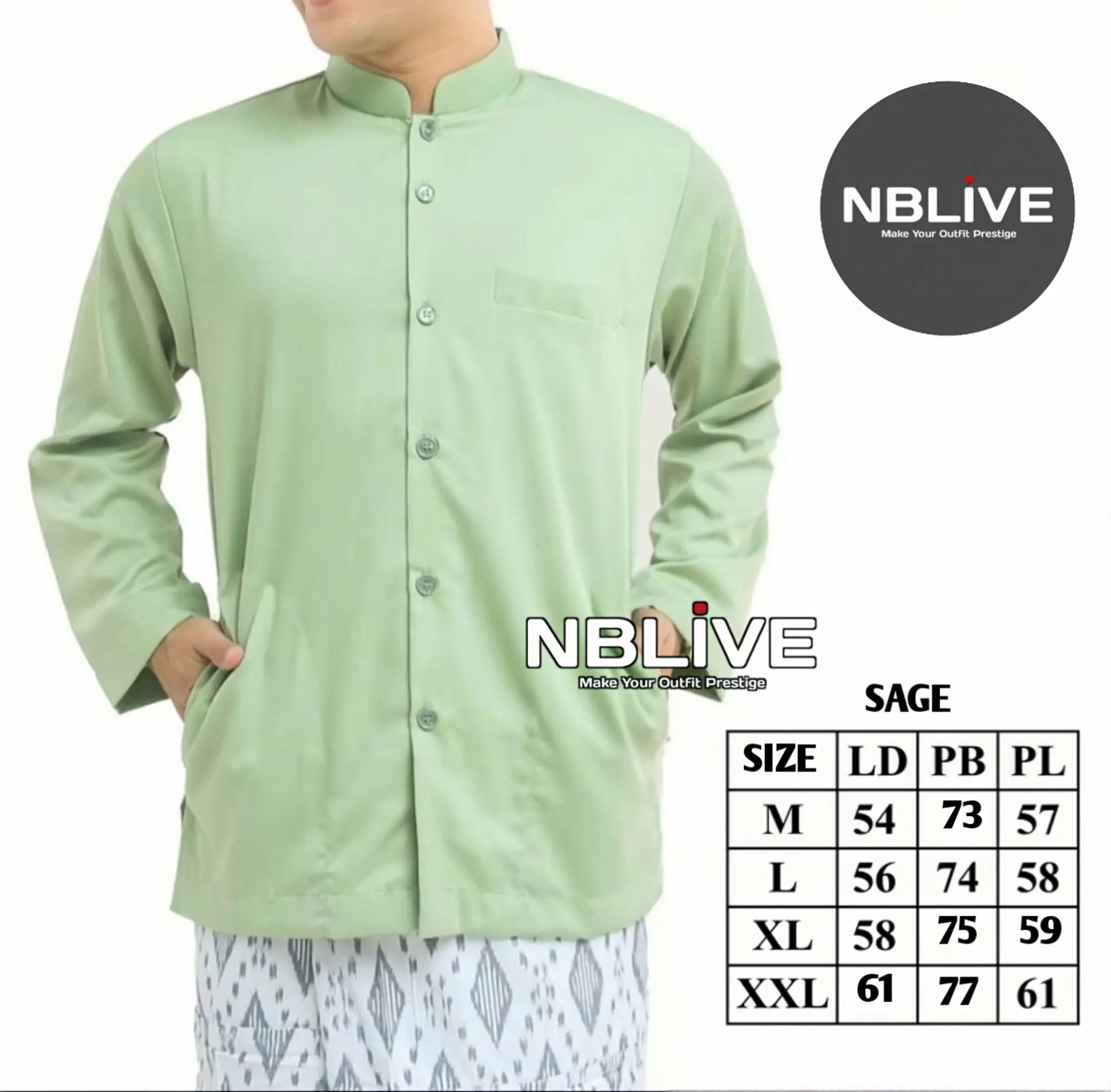 Koko Haibah Bahan Katun Hijau Sage Polos Lengan Panjang baju Koko Putih Habaib Jumbo Murah Koko Habibi Baju taqwa Katun Muslim Pria Dewasa