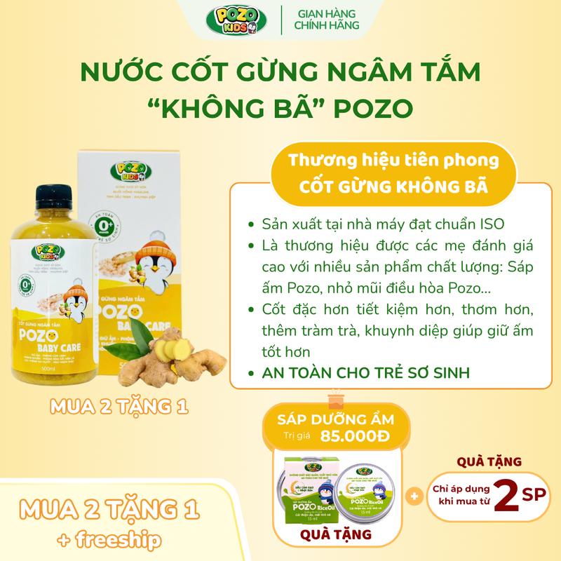  POZOKIDS - Cốt Gừng Không Bã - Cốt Gừng Tắm Bé Thế Hệ Mới - Đậm Đặc X3 - Cốt Gừng Tràm Khuynh Diệp - 500ml 