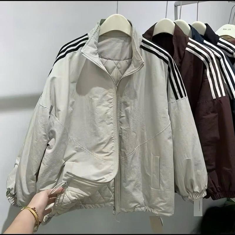 Áo Khoác Gió Nữ Trần Bông 2 Lớp Viền Kẻ Sọc Dày Dặn, Ấm Áp